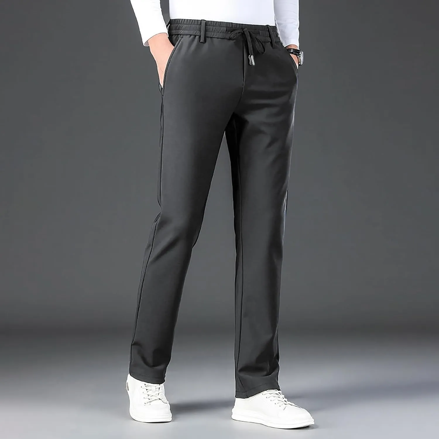 Men's Straight Leg Casual Pants Elastic Lightweight Breathable Drawstring Relaxed Daily Comfy Work Street Travel