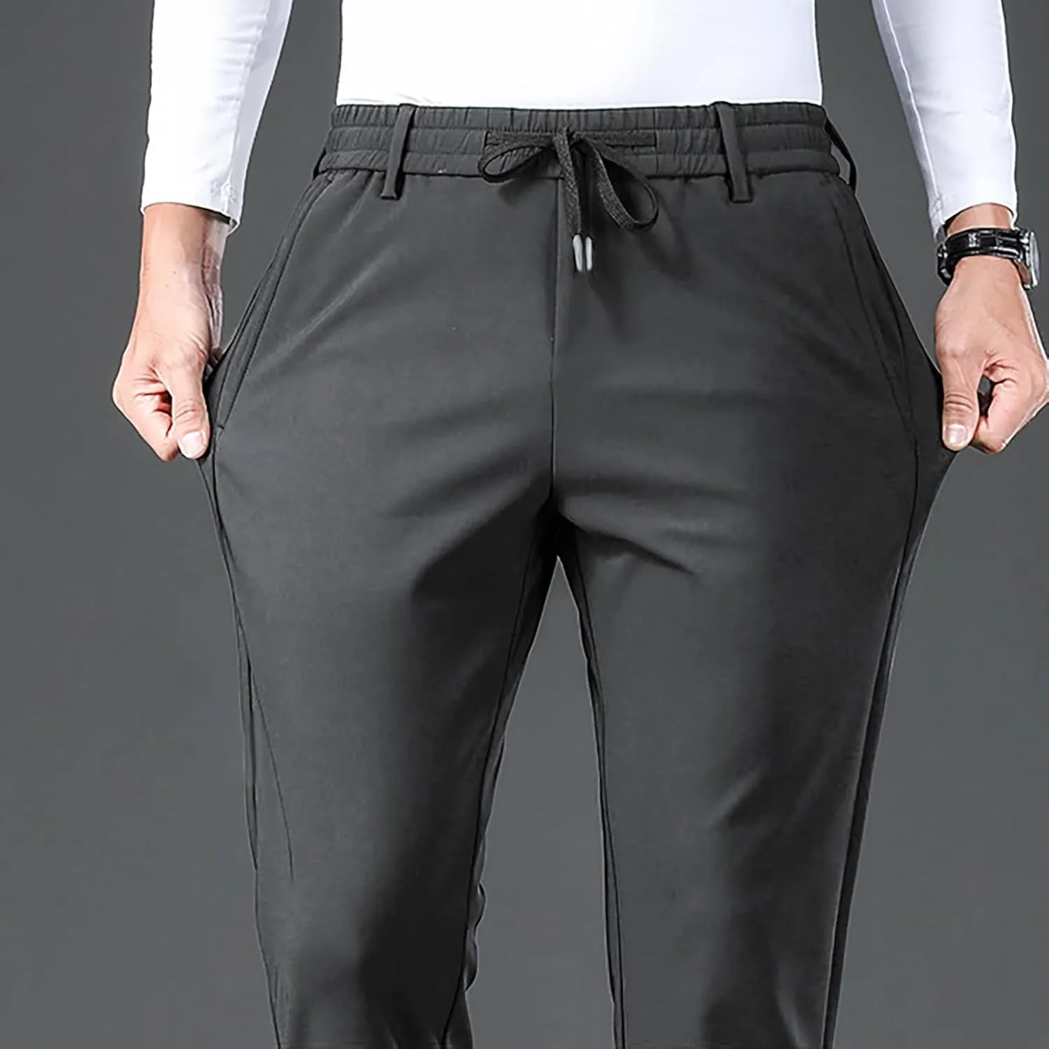 Men's Straight Leg Casual Pants Elastic Lightweight Breathable Drawstring Relaxed Daily Comfy Work Street Travel