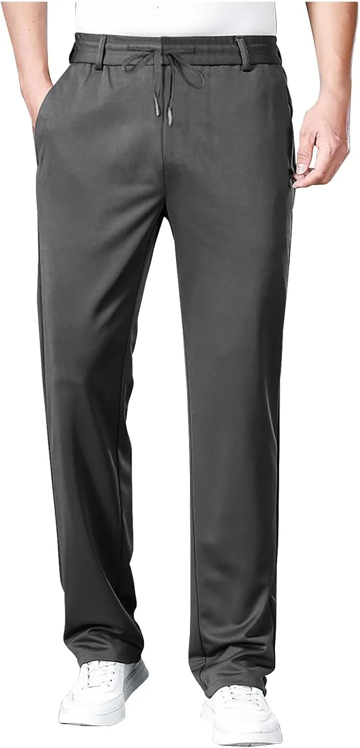 Men's Straight Leg Casual Pants Elastic Lightweight Breathable Drawstring Relaxed Daily Comfy Work Street Travel