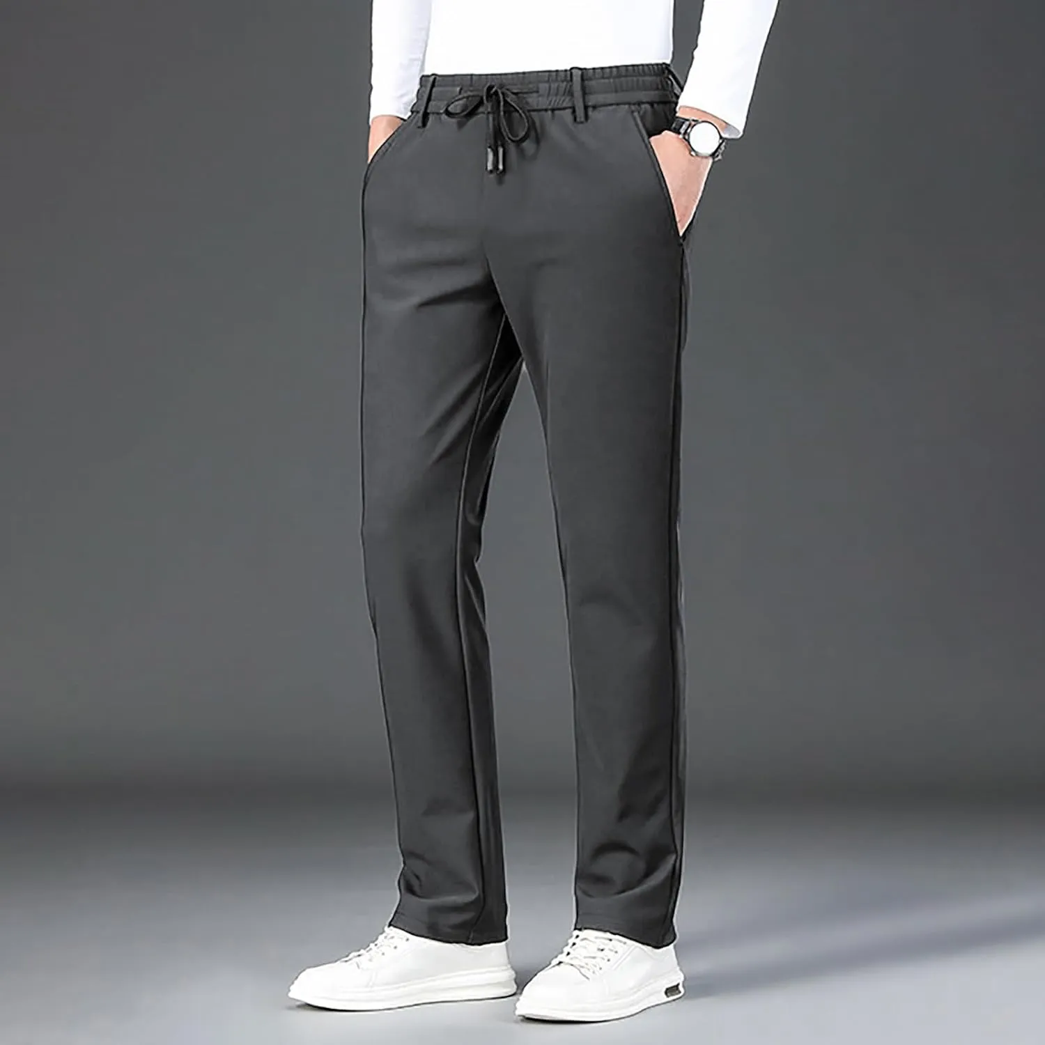Men's Straight Leg Casual Pants Elastic Lightweight Breathable Drawstring Relaxed Daily Comfy Work Street Travel