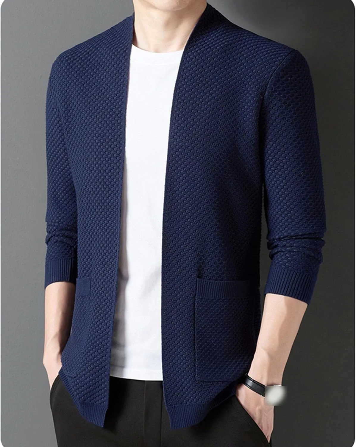 Men's V-Neck Stretchy Fleece Sweater Solid Color Casual Cardigan Coats Slim Soft Stylish Knitted Coats