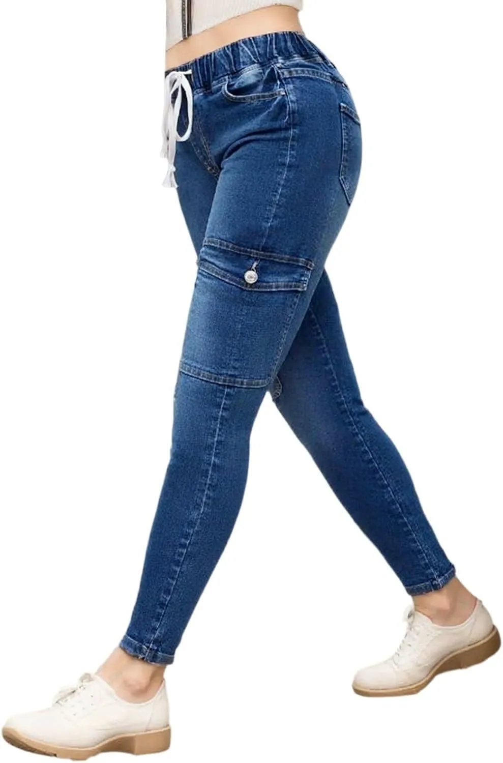 Mid Rise Jeans for Women Skinny Drawstring Elastic Waist Pull on Jean Leggings Jeggings Petite Ladies Denim Joggers