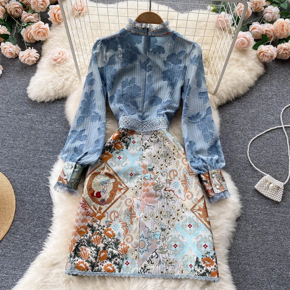 Midi Dress Boho Vintage - Embroidery French Style Dress - Lace Elegant Bow Alodia