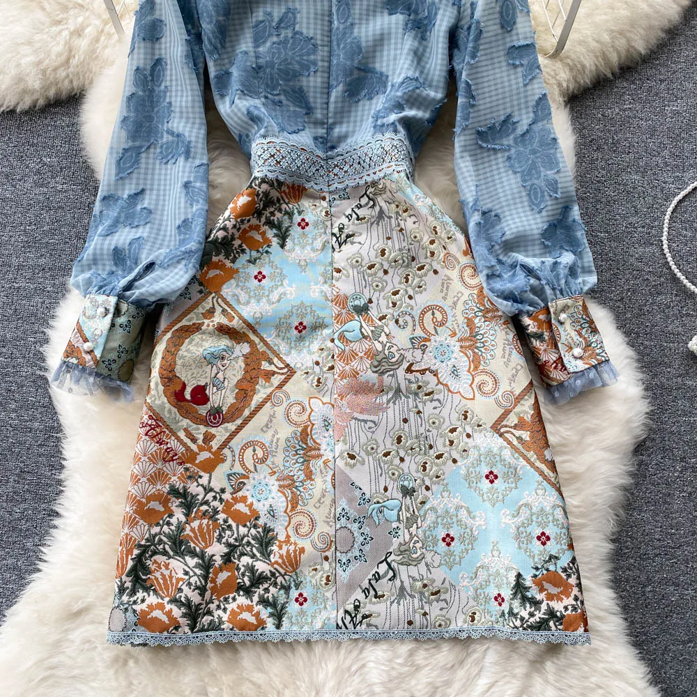 Midi Dress Boho Vintage - Embroidery French Style Dress - Lace Elegant Bow Alodia