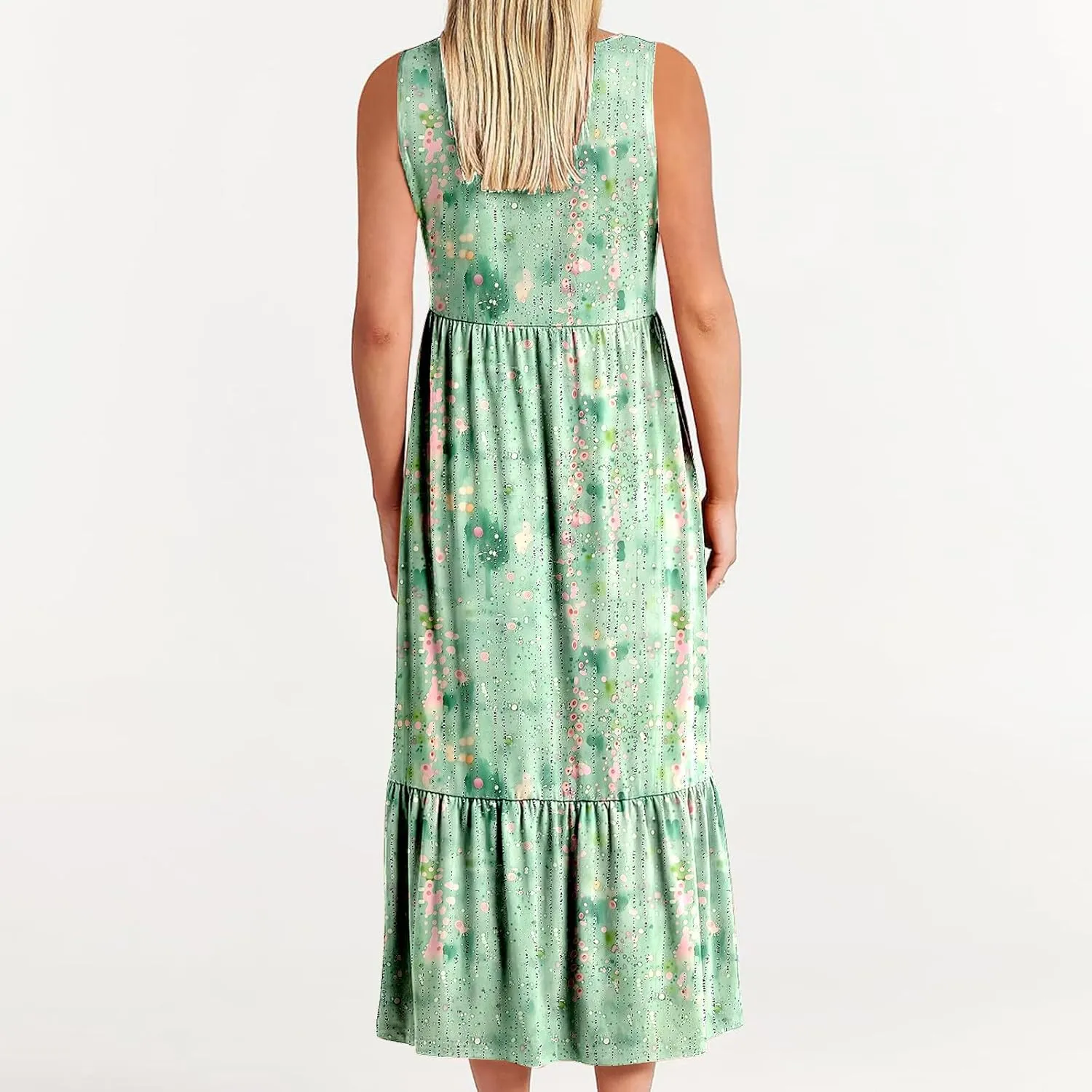 Midi Dresses for Women Elegant Halter Dress Pleated Flowy Comfortable Soft Dress Summer Outing Dresses with Pockets