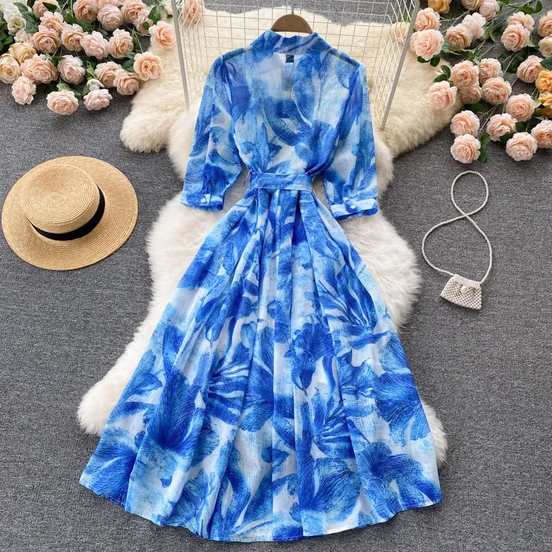 Midii Dress, Boho Vintage Dress, Blueleaf