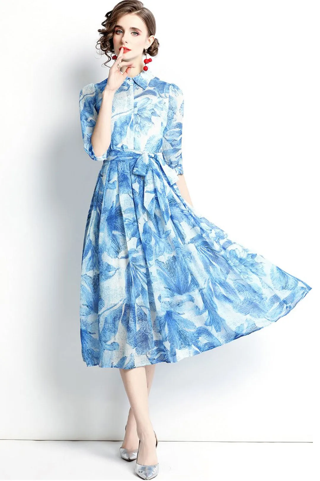 Midii Dress, Boho Vintage Dress, Blueleaf