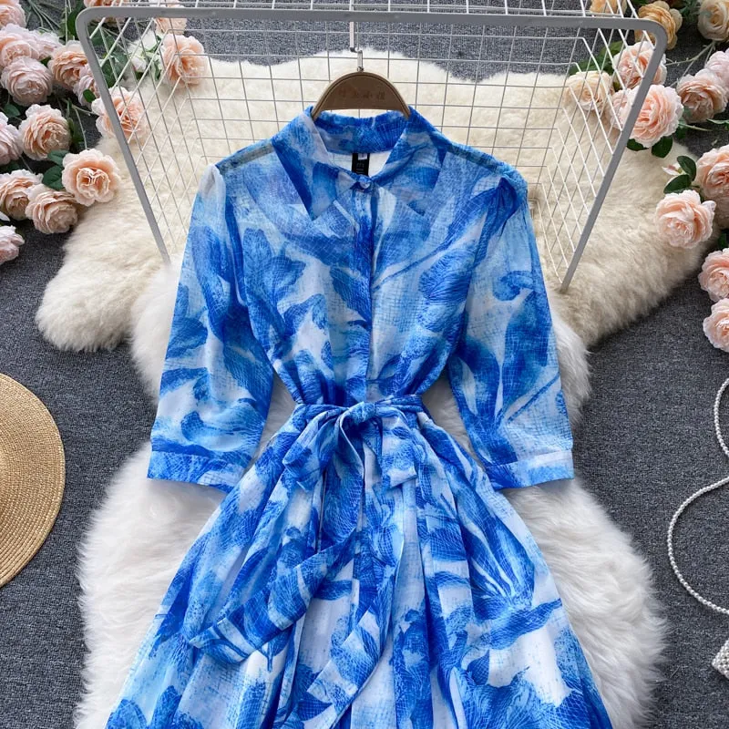 Midii Dress, Boho Vintage Dress, Blueleaf