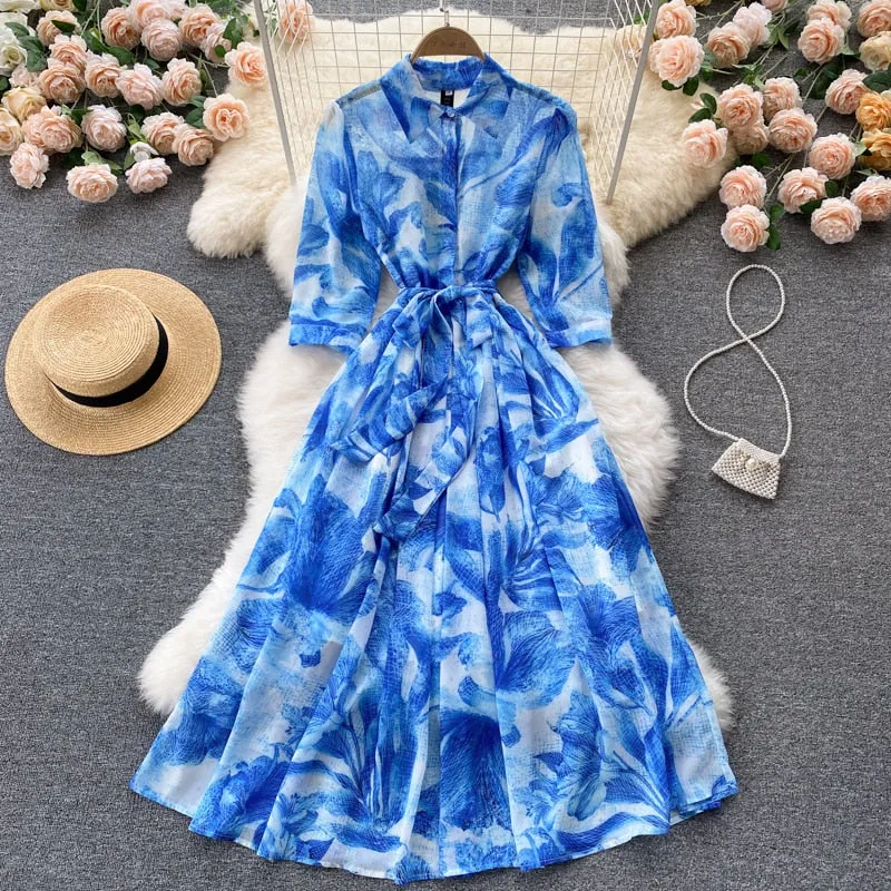 Midii Dress, Boho Vintage Dress, Blueleaf
