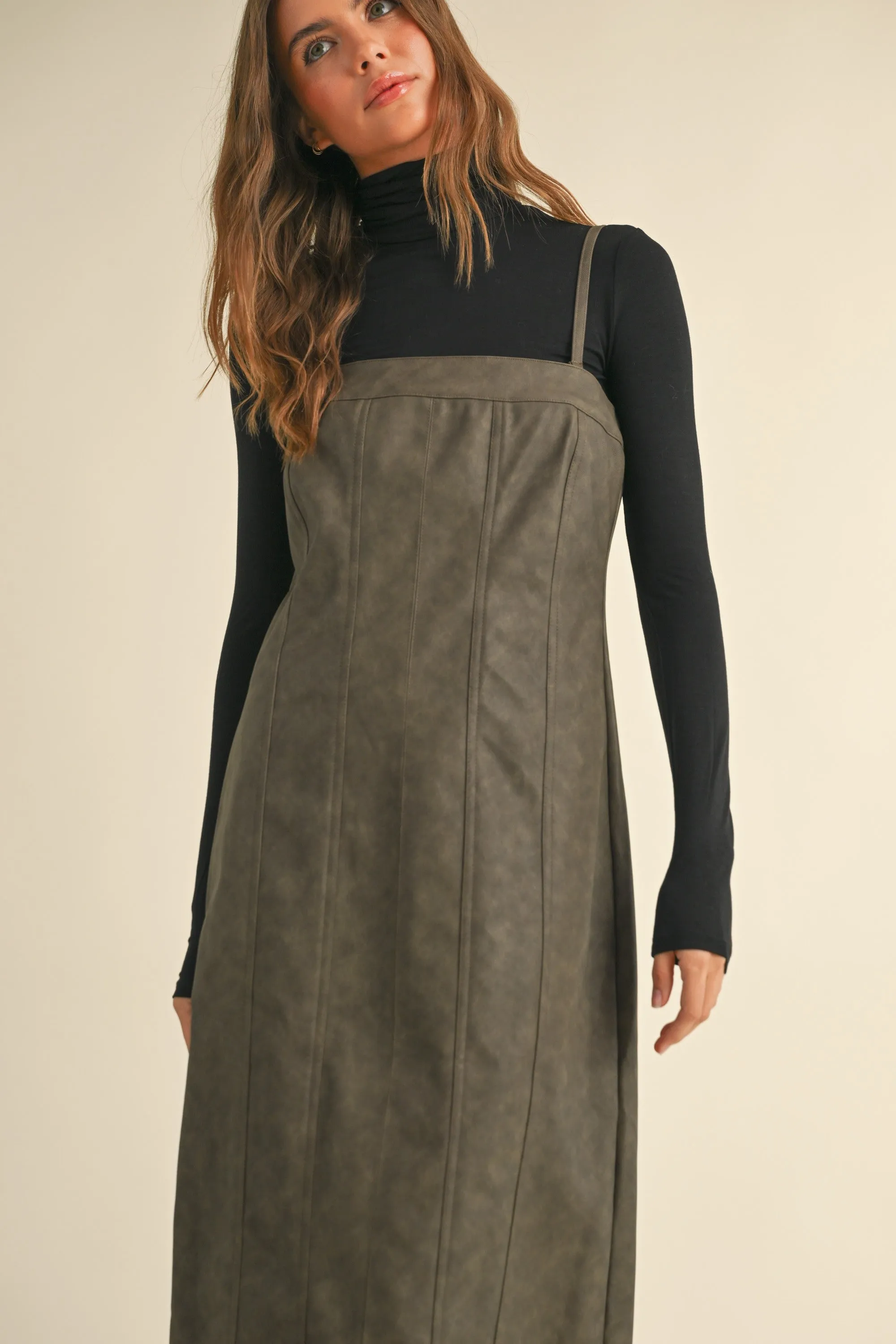 Mineral Wash Effect PU Midi Dress