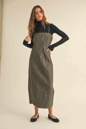 Mineral Wash Effect PU Midi Dress
