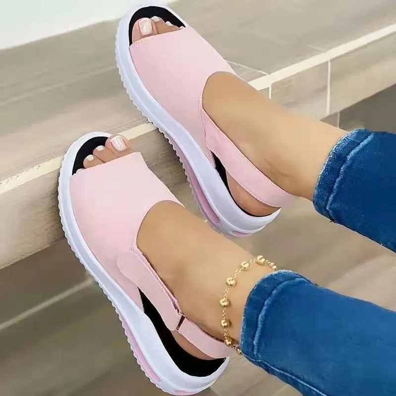 Nicola – Velcro Casual Summer Sandals with Fish Mouth Design
