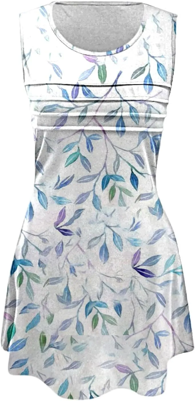 Plus Size Floral Dress Womens with Pockets Summer Casual Tank Dress Sleeveless Midi Beach Dress Cotton Dress Midi