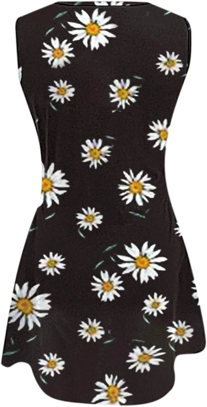 Plus Size Floral Dress Womens with Pockets Summer Casual Tank Dress Sleeveless Midi Beach Dress Cotton Dress Midi