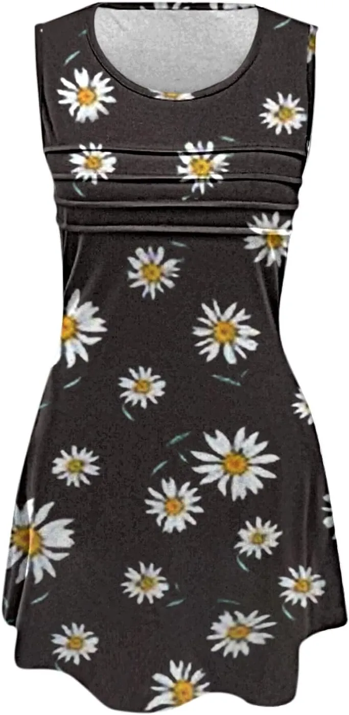 Plus Size Floral Dress Womens with Pockets Summer Casual Tank Dress Sleeveless Midi Beach Dress Cotton Dress Midi