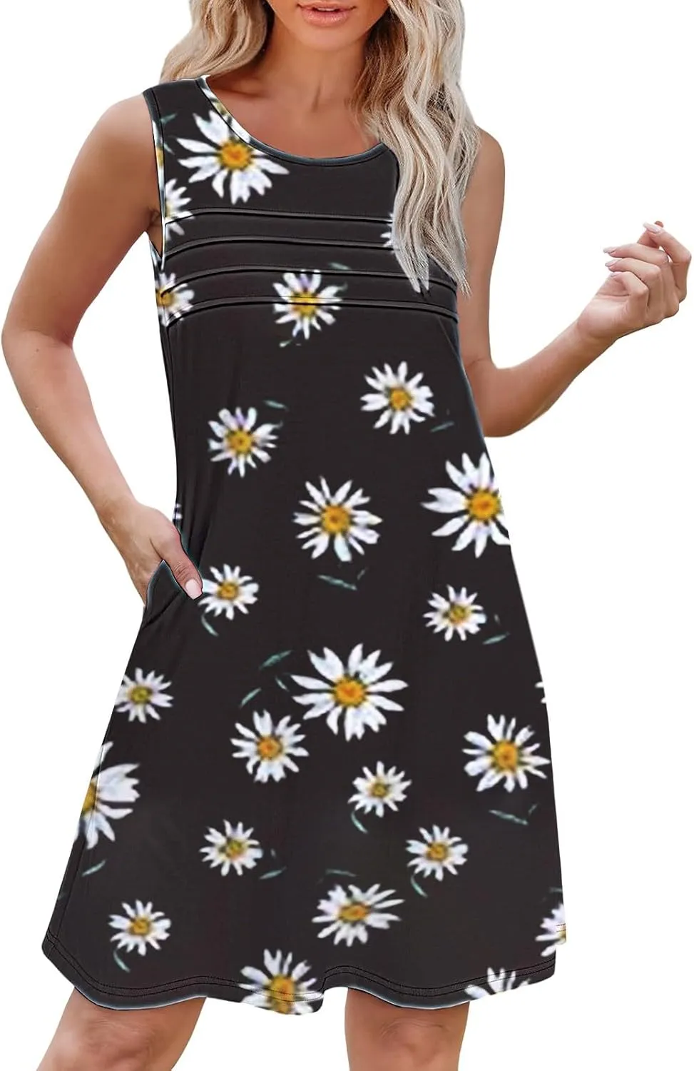 Plus Size Floral Dress Womens with Pockets Summer Casual Tank Dress Sleeveless Midi Beach Dress Cotton Dress Midi