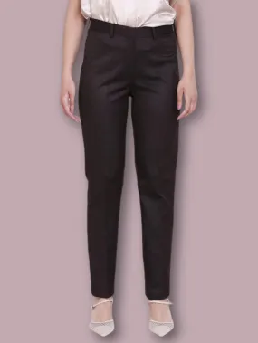 Poly Cotton Mid Waist Trouser - Chocolate Brown