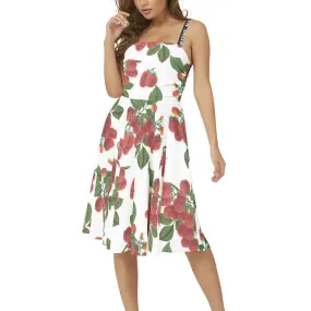Raspberry Parfait Sleeveless Square Neck Flare Hem Midi Dress