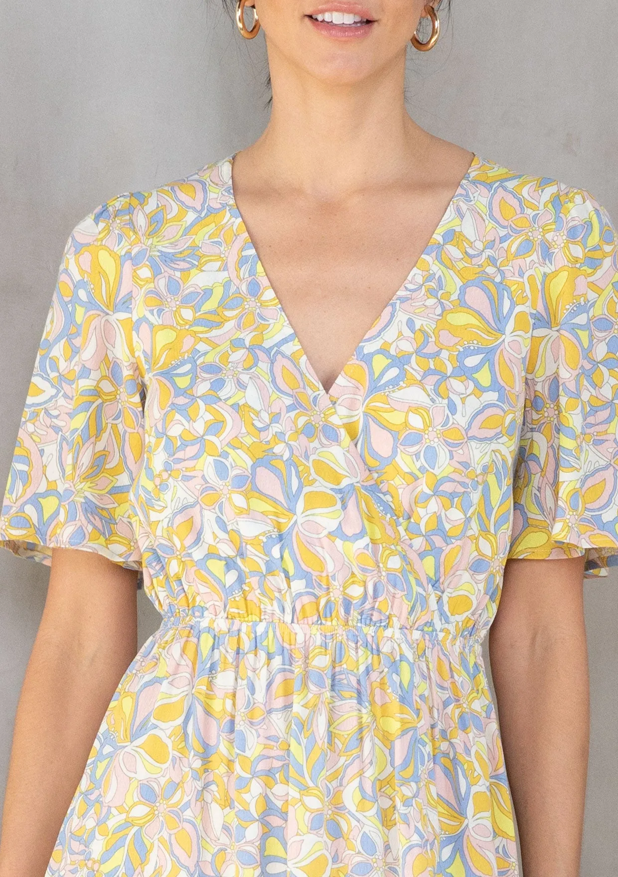 Short Sleeve Surplice Midi Dress