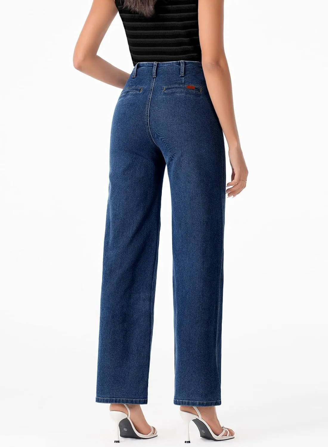 Sidefeel Women's Wide Leg High Waisted Stretchy Tummy Control Zimbaplatinum Jeans