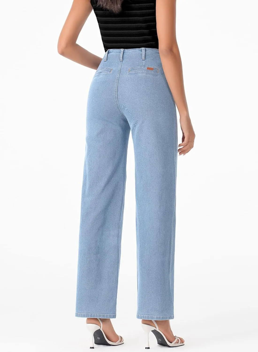 Sidefeel Women's Wide Leg High Waisted Stretchy Tummy Control Zimbaplatinum Jeans