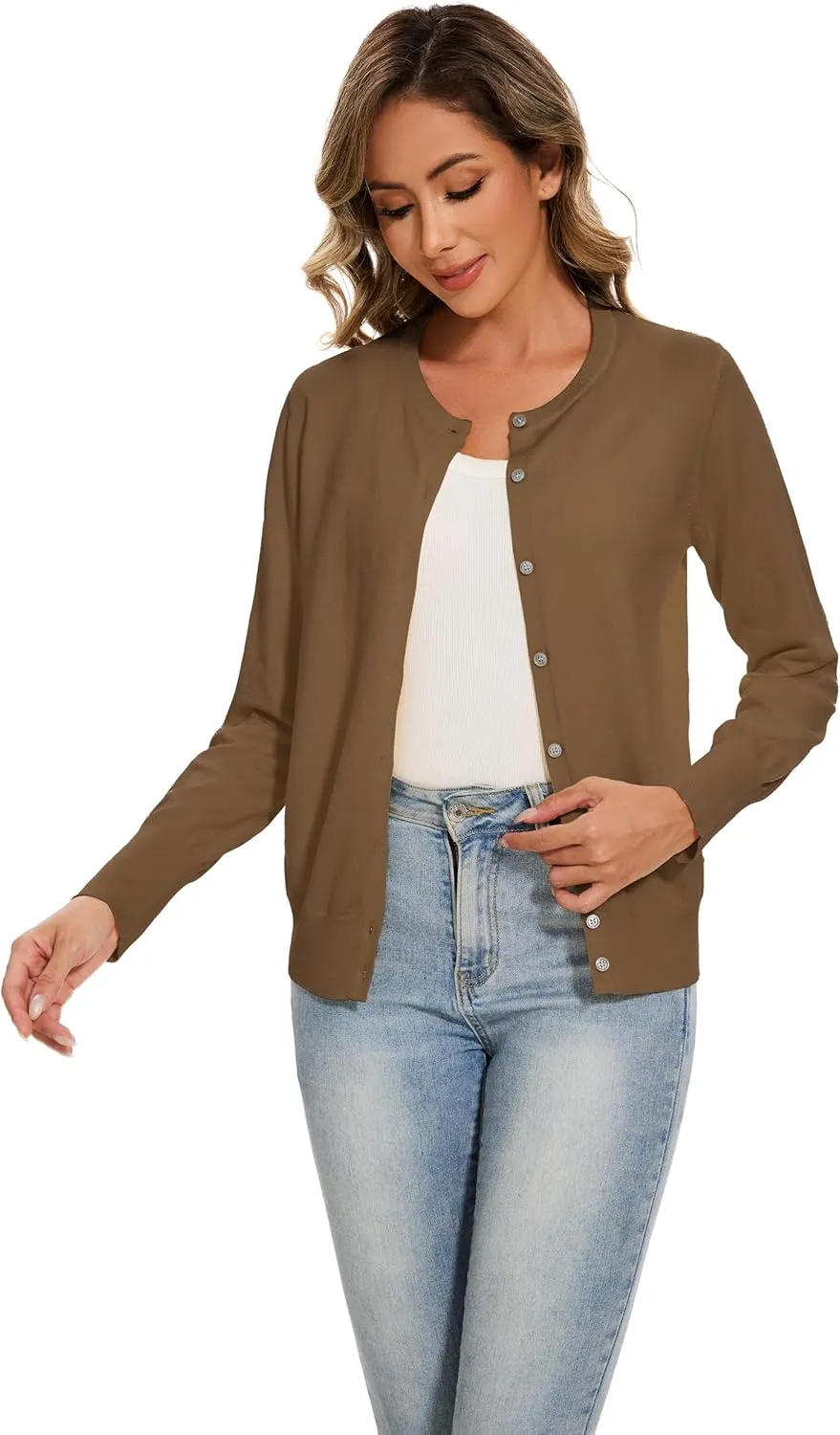 Sixstar Women's Casual Dreesy Cardigan Crew Neck Button Down Long Sleeve Soft Sweaters