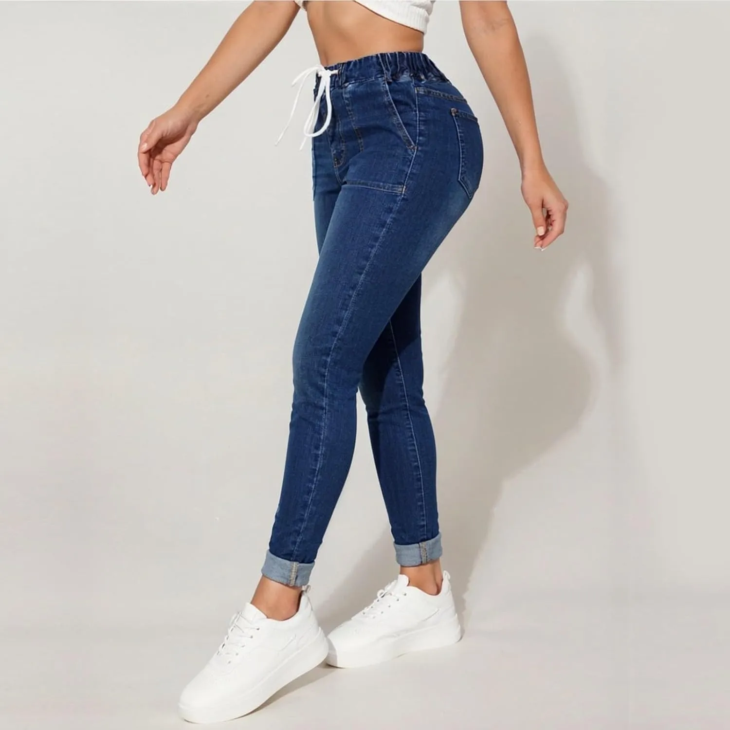 Skinny Jeans for Women Mid Rise Drawstring Elastic Waist Pull on Jean Leggings Jeggings Petite Ladies Denim Joggers