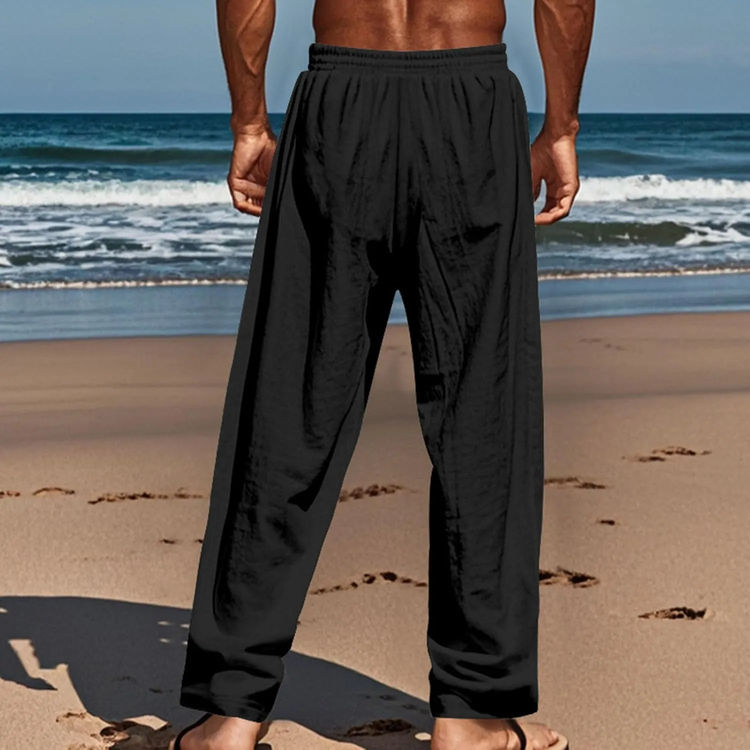 Summer Pants for Men 2025 Elastic Waist Drawstring Lightweight Casual Beach Pant Loose Fit Breathable Lounge Trousers