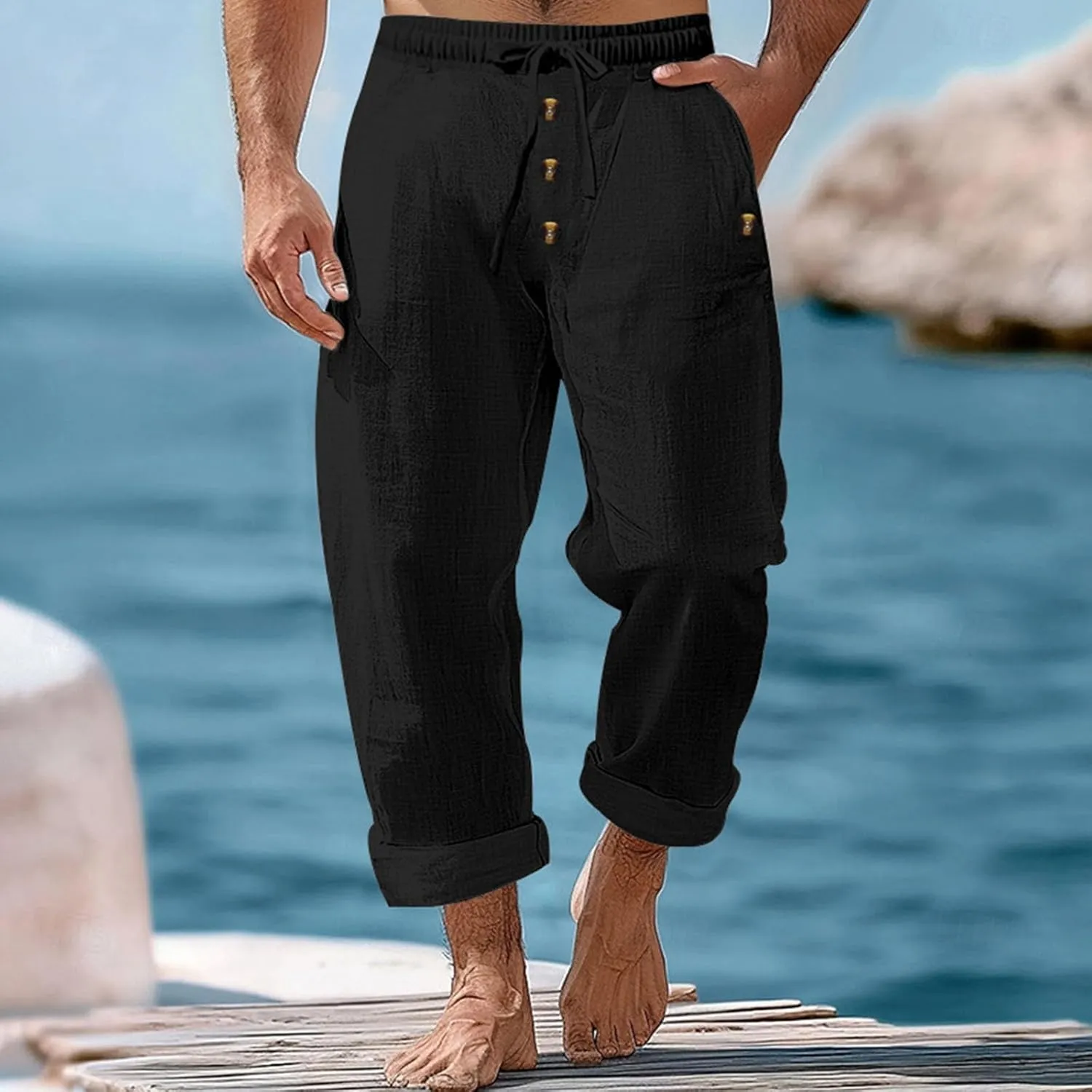 Summer Pants for Men 2025 Elastic Waist Drawstring Lightweight Casual Beach Pant Loose Fit Breathable Lounge Trousers
