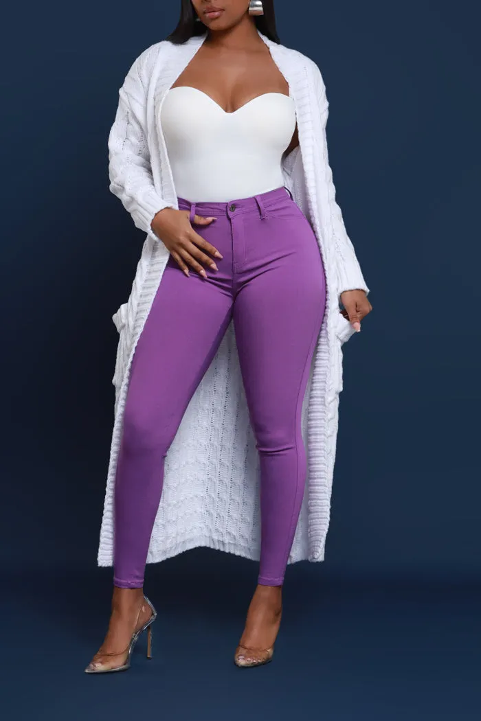 Super Swank High Rise Belt Loop Stretchy Skinny Jeans - Purple Orchid