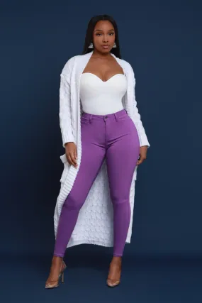 Super Swank High Rise Belt Loop Stretchy Skinny Jeans - Purple Orchid