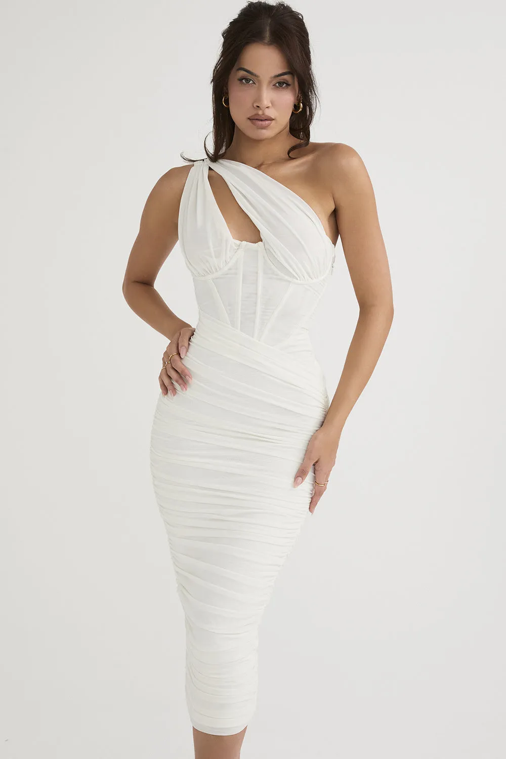 TastyHottie - Zoe Mesh One Shoulder Backless Midi Dress