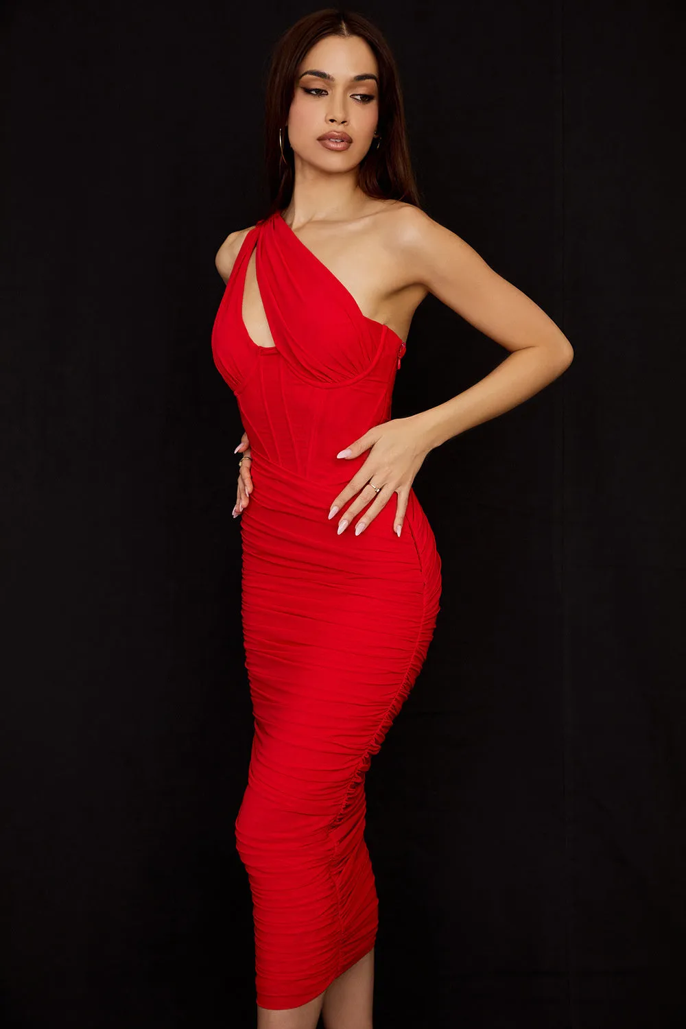 TastyHottie - Zoe Mesh One Shoulder Backless Midi Dress