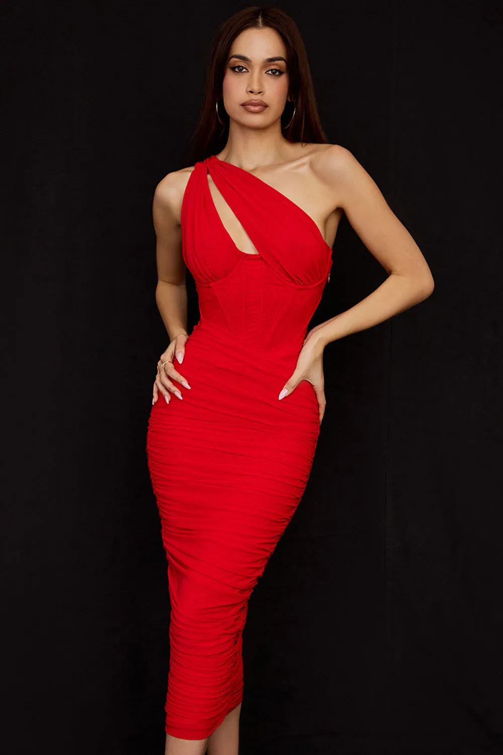 TastyHottie - Zoe Mesh One Shoulder Backless Midi Dress