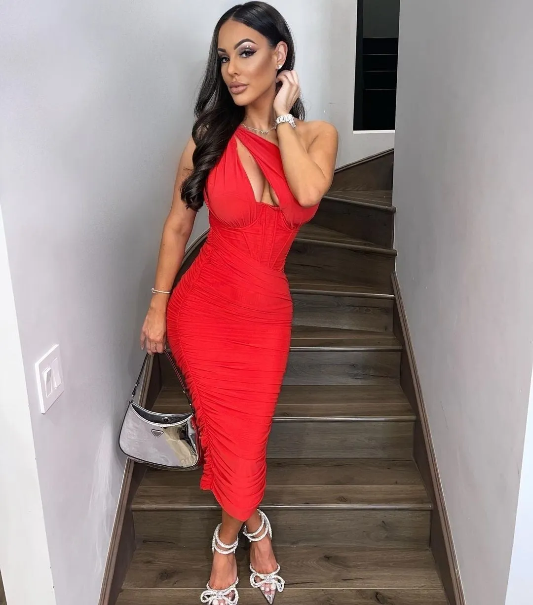 TastyHottie - Zoe Mesh One Shoulder Backless Midi Dress