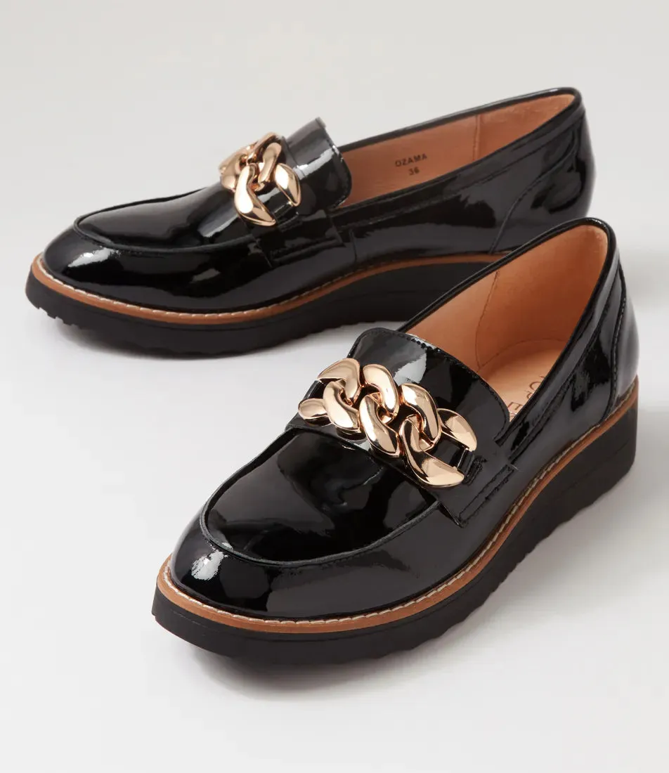 Top End 'Ozama Loafer' - Black Patent Black Sole