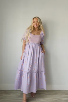 Tory Embroidered Gauzey Midi Dress - Lavender