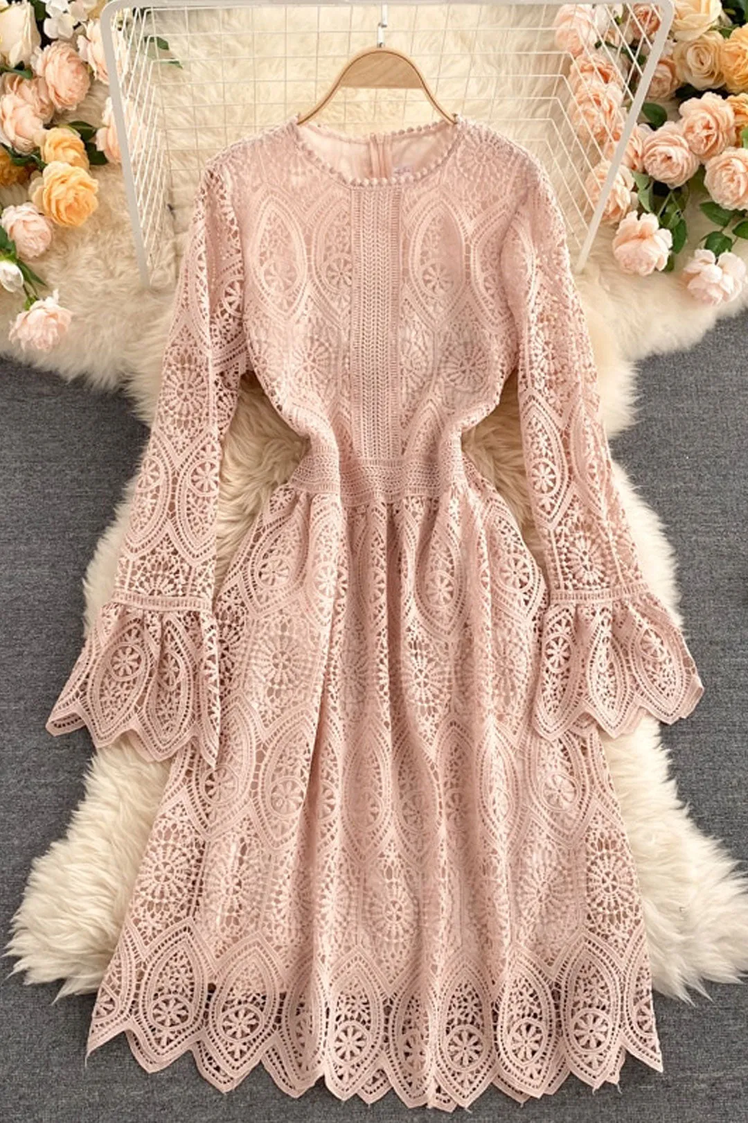 Vintage Dress, Boho Midi Dress, Lace Dress, Lucia White, Pink, Black and Red