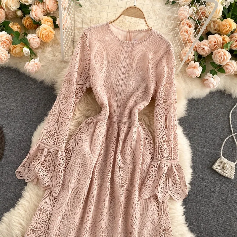 Vintage Dress, Boho Midi Dress, Lace Dress, Lucia White, Pink, Black and Red