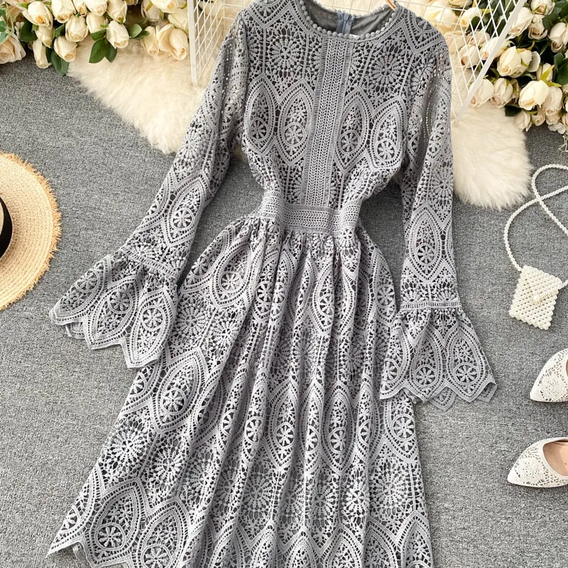 Vintage Dress, Boho Midi Dress, Lace Dress, Lucia White, Pink, Black and Red
