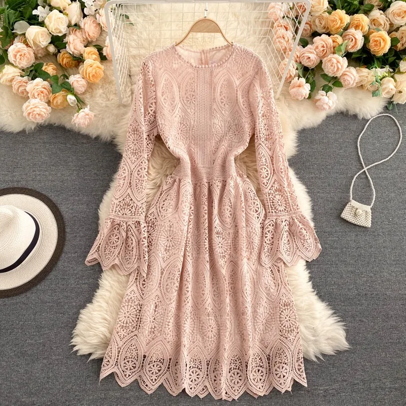 Vintage Dress, Boho Midi Dress, Lace Dress, Lucia White, Pink, Black and Red