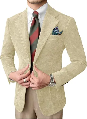 Wangyue Mens Corduroy Blazer Sport Coat Casual Blazer for Men Corduroy Jacket Notch Lapel One Button Blazer Jacket