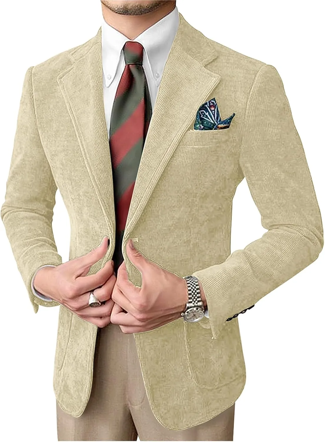 Wangyue Mens Corduroy Blazer Sport Coat Casual Blazer for Men Corduroy Jacket Notch Lapel One Button Blazer Jacket