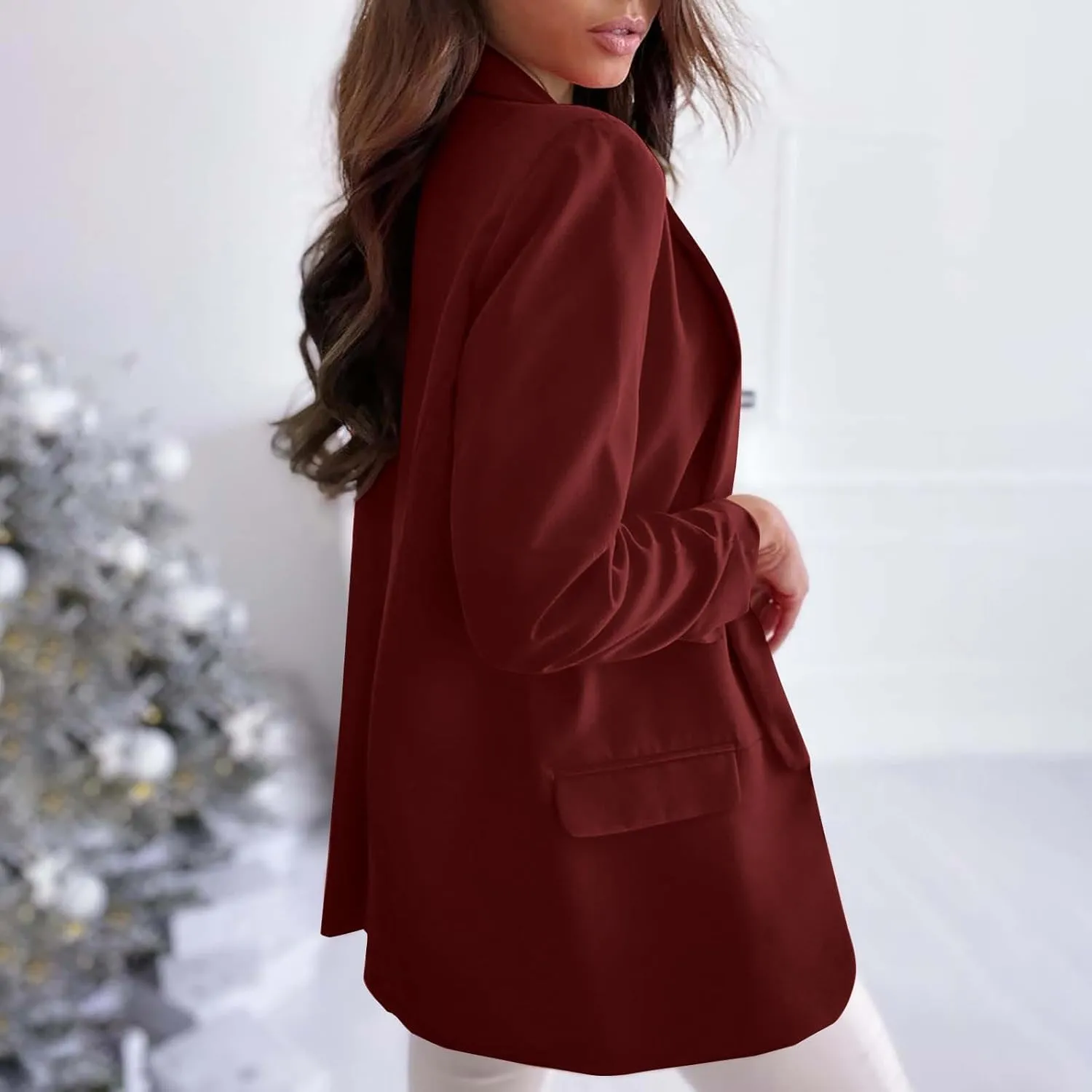 Women Long Sleeve Casual Work Jacket, Lightweight Comfy Business Blazer Open Front Notched Collar Formal Blazer Coat