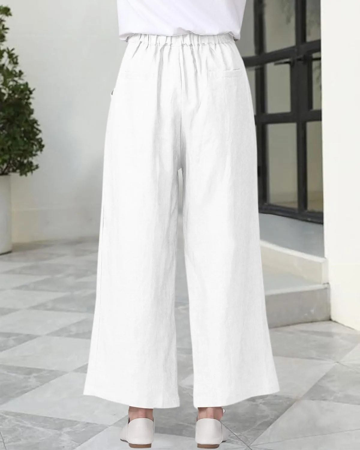 Women's 100% Linen Wide Leg Pants Summer Casual Cropped Palazzo Beach Pants Outfits 2025 Trendy