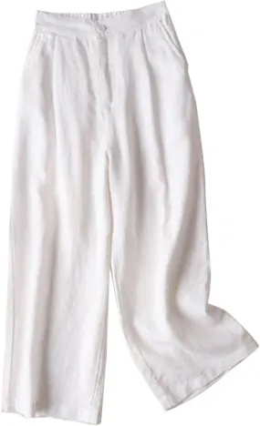 Women's 100% Linen Wide Leg Pants Summer Casual Cropped Palazzo Beach Pants Outfits 2025 Trendy
