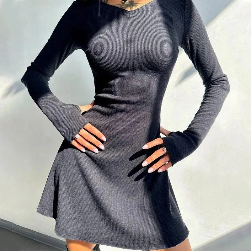 Women's Autumn V-Neck Mini Dress: Chic Style & Comfort