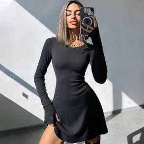 Women's Autumn V-Neck Mini Dress: Chic Style & Comfort