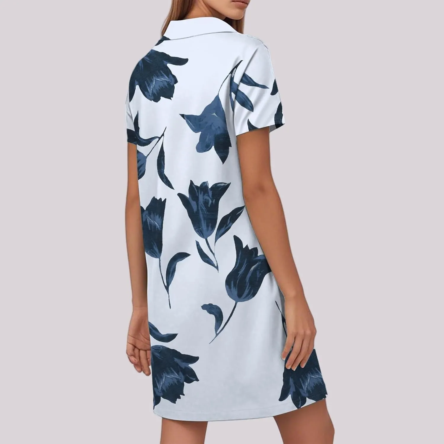 Womens Beach Vacation Dress Summer Chic Vivid Boho Floral Short Sleeve Collared V Neck Hawaiian T Shirt Sundresses