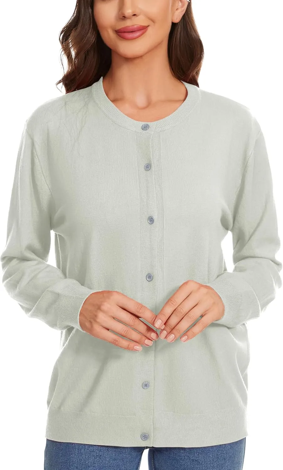 Womens Cardigan Sweaters Button Down Classic Long Sleeve Casual Crew Neck Soft Regular Fit Spring Tops（S-2XL）